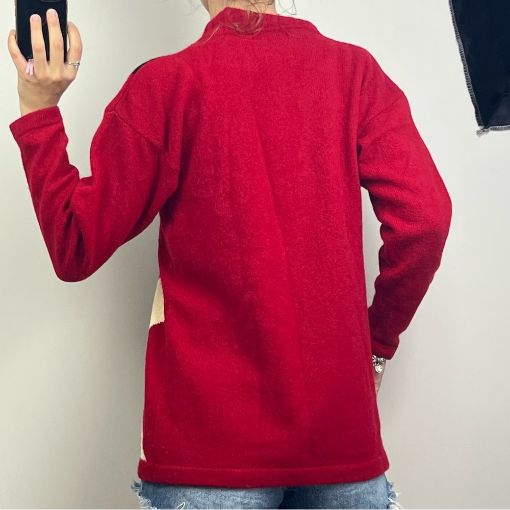 David Jones 100% Lambswool Knit Sweater Jumper Red Argyle Vintage Style L/XL - Picture 4 of 12
